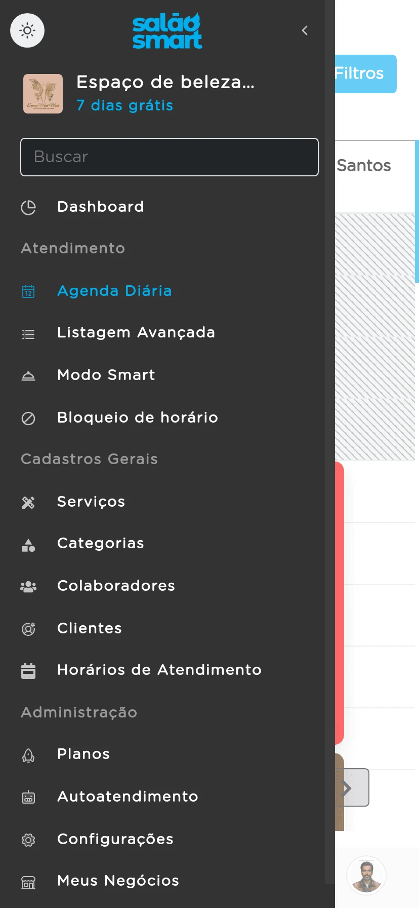Sistema Salão Smart - Menu Lateral